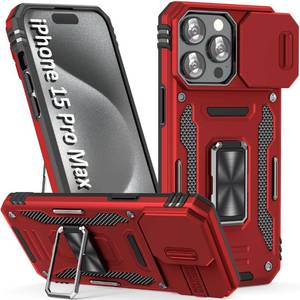 lot 38794 image: SEFING Case for iPhone 15 Pro Max Phone Case iPhone 15 Pro Max Case with Slide Camera Cover, with Finger Ring Holder Stand, fit Magnetic Car Mount, for iPhone 15 Pro Max (Red)