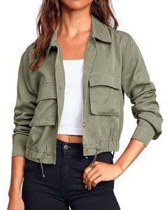 lot 38808 image: Onedreamer Womens Military Safari Cropped Jackets Button Down Lightweight Oversized Utility Anorak Coat with Pockets, small