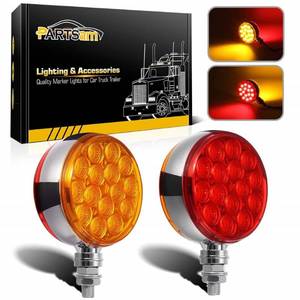lot 38821 image: Partsam 2pc 3 Round Double Face RedAmber 30 LED Pedestal Fender Lights Turn Signal Chrome Miro-reflex Sealed Replacement for KenworthPeterbiltFreightlinerWestern Star Trucks Semi Trailers