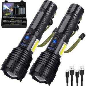 lot 38836 image: Flashlights LED High Lumens Rechargeable, 900,000 Lumen Super Bright Flashlight, USB Fast Charging High Powered Flash Light, Powerful IP67 Waterproof Handheld Flashlights for Home,Camping(2 Pack)