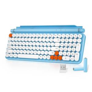 lot 38839 image: Wireless Bluetooth Keyboard for ipad, 105 Keys Retro Typewriter Keyboard with Tablet Holder, 2.4G Computer Keyboard with Number Pad, 2xAAA Batteries and Floated Keycaps for PC Laptop Mac, White Blue��