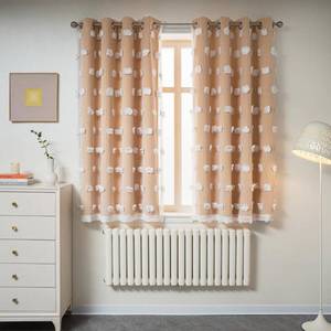 lot 38846 image: MYSKY HOME Nursery Curtains Yellow Double Layer Curtains for Bedroom 63 Inch Long Curtains for Kids Room Kithen White Pom Pom Sheer Grommet Room Darkening Window Curtains 2 Panels Set, 52 x 63 Inch
