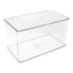 lot 38849 image: Isaac Jacobs Large Stackable Organizer Bin (10.75 x 6.5 x 6.1) w Hinged Lid Clear Storage Box Home Office School Fridge Bathroom Kitchen Pantry Container BPAFree Food Safe (Large Clear)