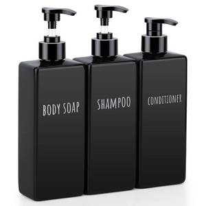 lot 38850 image: Segbeauty Square Soap Dispenser Black, 3pcs 16.9oz Refillable Shampoo and Conditioner Bottles, 500ml Empty Reusable Plastic Pump Bottle Bathroom Shower Dispenser Set for Body Wash Liquid Gel Lotion