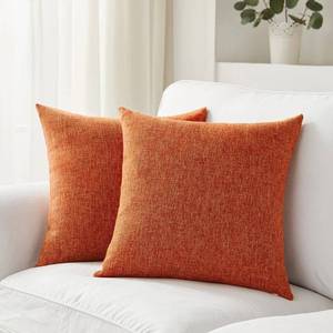 lot 38882 image: Meekio Set of 2 Burnt Orange Pillow Covers 18 x 18 Inch Decorative Throw Pillow Covers Linen Cushion Covers for Sofa Couch D�cor