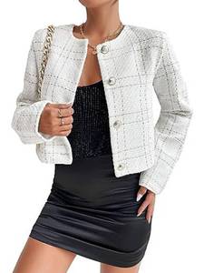 lot 38886 image: ZJFZML Womens Cropped Blazer Fashion Round Neck Button Up Suit Tops Full Sleeves Jackets Fall Winter Clothes (C-White,M)