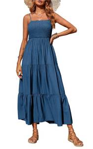 lot 38892 image: PRETTYGARDEN Womens Summer Maxi Dress 2024 Casual Boho Sleeveless Spaghetti Strap Smocked Tiered Long Beach Sun Dresses (Dark Blue,M)