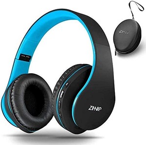 lot 38895 image: ZIHNIC Bluetooth Headphones Over-Ear, Foldable Wireless and Wired Stereo Headset Micro SDTF, FM for Cell Phone,PC,Soft Earmuffs &Light Weight for Prolonged Wearing (BlackBlue)