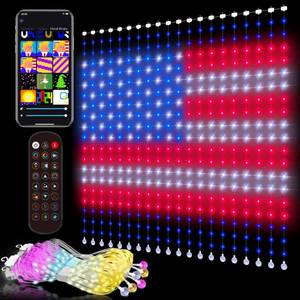 lot 38909 image: Weecrestar Smart Curtain Lights - 6.56 x 6.56ft American Flag Lights Outdoor App Controlled with Color Changing Optimum LED for Indoor, 4th of July, Christmas, Shop, Bar, Dynamic DIY IP65 Waterproof