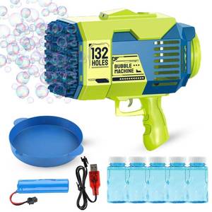 lot 38918 image: Pro Deals Bubble Machine Gun 132 Holes Bubble Blower  Rocket Launcher Bubble Maker with Colorful Lights  Bubble Blaster Foam Maker Guns  Outdoor Toys  Party Favors Gift for Toddlers, Kids (Green)