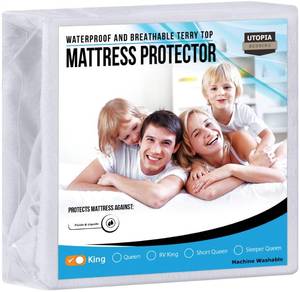 lot 38922 image: Utopia Bedding Waterproof Mattress Protector King Size, Premium Terry Mattress Cover 200 GSM, Breathable, Fitted Style with Stretchable Pockets (White)