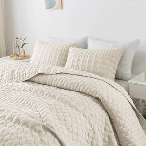 lot 38928 image: WDCOZY Ivory Quilt King Size Bedding Sets with 2 Pillow Shams, Lightweight Soft Bedspread Coverlet, Quilted Blanket Thin Comforter Bed Cover for All Season, 3 Pieces, 104x90 inches