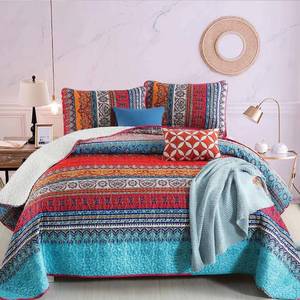 lot 38929 image: WONGS BEDDING Bohemian Quilt Set Queen Size, Boho Striped Pattern Bedspread Set for All Season, Microfiber Lightweight Coverlet Bedding Set 96x90(3 Pieces, Colorful)