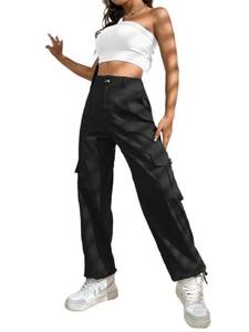 lot 38931 image: LOLOCCI Tactical Pants Women Traveling Black Cargo Black Work Pants for Women, XL