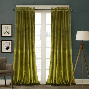 lot 38934 image: Roslynwood Olive Green Velvet Curtains 2 Panels Set, Block Light Thermal Insulated Rod Pocket Drapes for BedroomLiving Room,W52 x L90, 2 Panels