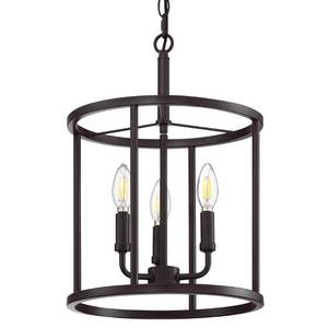 lot 39045 image: 3-Light Hanging Lantern Pendant Light Fixture Oil Rubbed Bronze Finish Geometric Chandelier Adjustable Chain Metal Cage Pendant Lighting for Kitchen Island Dining Room Foyer