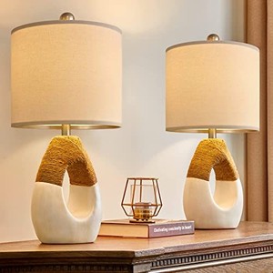 lot 39047 image: OYEARS Boho Table Lamps Bedroom Living Room Set 2 Small Farmhouse Rattan Table Lamp 19��Rustic Home Decoration Nightstand Bedside Lamp for Office Compatible with Smart Light Bulbs(Not Include Bulbs)