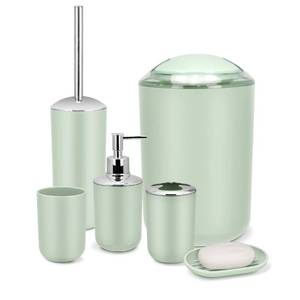 lot 39050 image: IMAVO Bathroom Accessory Set - 6 Piece Green Bathroom Accessories Set with Trash Can, Soap Dispenser, Soap Dish, Toothbrush Holder & Cup, Toilet Brush Holder, Bathroom Decor Sets Accessories Complete