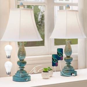 lot 39055 image: iKopyal Set of 2 Touch Lamp for Bedroom Nightstand, 23.5 Table Lamps Desk Lamps with USB Charging Port, Vintage Rustic Farmhouse Lamps for Living Room Home Office Dorm(Blue Washed Finish)