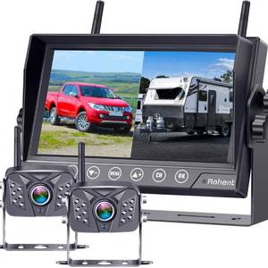 lot 39058 image: Rohent RV Backup Camera Wireless HD1080P 2 Cameras with 7 Inch Touch Key DVR Monitor Stable Digital Signals Rear View Camera System IP69K Waterproof Pigtail Wire Adapter for Furrion Pre-Wired RVs R8