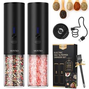 lot 39060 image: MOVNO Circuit Protection Electric Salt and Pepper Grinder Set With USB Rechargeable Adjustable Coarseness & LED Light, Large Capacity Automatic Electric Salt and Pepper Shakers Mill Set Refillable