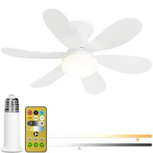 lot 39064 image: Socket Fan Light with Remote, 20.5 Ceiling Fans with 3-Speed Wind Adjustment, E26 Base, 3000-6500K Dimmable LED Ceiling Light, Timing Function Cordless Ceiling Fan with Light for Kitchen, Bedroom
