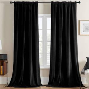lot 39066 image: Joydeco Black Velvet Curtains 120 inches Long 2 Panels, Luxury Blackout Rod Pocket Thermal Insulated Window Curtains, Super Soft Room Darkening Drapes for Living Dining Room Bedroom,W52 x L120