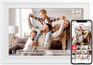 lot 39079 image: Frameo 10.1 Inch Smart WiFi Digital Photo Frame, Auto-Rotate,1280x800 HD IPS Touchscreen Digital picture Frame, Wall Mountable, Share Photos via Frameo APP, Surprise Gifts for Dad, Mom, Friends, White