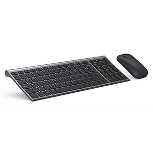 lot 39087 image: seenda Rechargeable Wireless Keyboard Mouse, Ultra Slim Low Profile USB Keyboard and Mouse Combo with Number Pad for WindowsXP78101111 Pro, Black and Grey