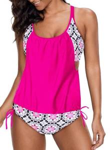 lot 39096 image: Dokotoo Womens Ladies Stripes Summer Lined Up Double Up Push Up Modest Tankini Top Sets Swimwear Swimsuits Bathing Suit Two Pieces Swim Briefs Large Rose