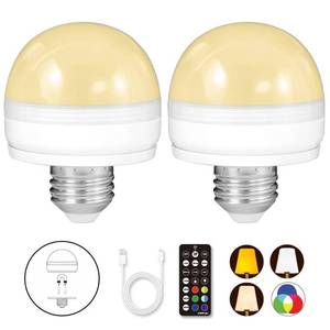 lot 39103 image: BLUEYE Rechargeable Battery Operated Light Bulb,2Packs,300LM,40W Equivalent,E26 Detachable Charging(E12 available),4 Color Temperature,Remote Control Puck Emergency Lamp,Timer,Dimmer,For Non-Hardwired