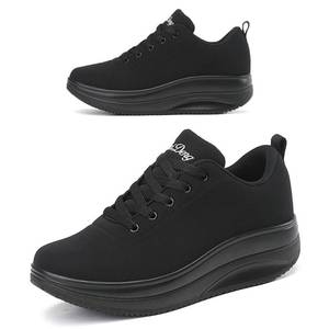 lot 39111 image: RUIDENG Sneakers for Women Cushion  Women Shoes for Work Whole Day Standing  2 Inch Rocker Bottom All Black Size 7