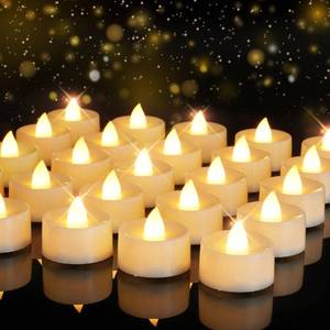 lot 39113 image: Homemory Value 24Pack Flameless LED Candles Tea Lights Battery Operated, 200Hours Electric Fake Candles Tealights for Votive, Halloween, Pumkin, Ofrenda, Diya, Table Decor, Funeral, Christmas