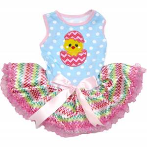 lot 39114 image: Petitebella Chick Egg Puppy Dog Dress (Blue DotsChevron Lace, XXX-Large)