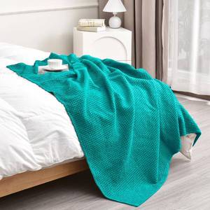 lot 39115 image: PHF 100% Cotton Waffle Weave Throw Blanket 50x60-Lightweight Washed Soft Breathable Blanket for Adults and Kids-Great Blanket Layer for Couch Bed Sofa-Elegant Home Decoration - Teal