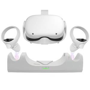 lot 39123 image: VR Charger Dock for Quest 2 Accessories, Station Stand for Charging MetaOculus Quest 2 Controller Headset with Elite Strap Attached (Includes 2 x 2100mAh Rechargeable Batteries)