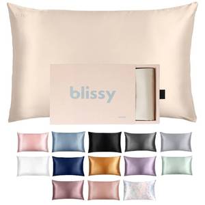 lot 39129 image: Blissy Silk Pillowcase - 100% Pure Mulberry Silk - 22 Momme 6A High-Grade Fibers - Silk Pillow Cover for Hair & Skin - Regular, Queen & King with Hidden Zipper (Standard, Champagne)