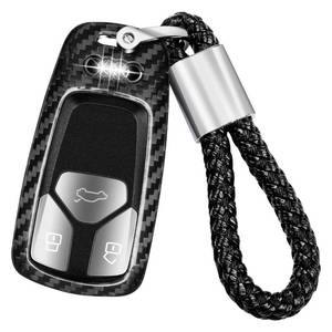 lot 39136 image: T-carbon Fit for Audi Q5 Key Fob Cover with Keychain Lanyard,Real Carbon Fiber Full Protection Key Case Shell Fit for Audi A4 Q7 Q5 TT A3 A6 SQ5 R8 S5 Smart Key-Black