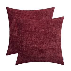 lot 39154 image: CaliTime Pack of 2 Cozy Throw Pillow Covers Cases for Couch Sofa Home Decoration Solid Dyed Soft Chenille 16 X 16 Inches Burgundy