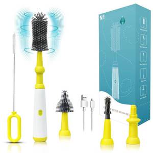 lot 39161 image: Electric Bottle Brush Cleaner Set, Waterproof Electric Baby Bottle Brush with 4 Piece Silicone Brush for Bottle,Pacifier,Straw, Multifunctional Water Bottle Brush Cleaner for New Moms, 1500mAh(Yellow)