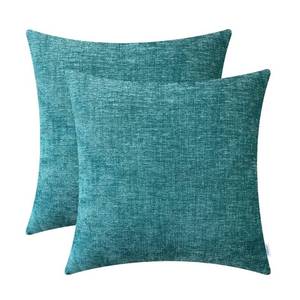 lot 39163 image: CaliTime Pack of 2 Cozy Throw Pillow Covers Cases for Couch Sofa Home Decoration Solid Dyed Soft Chenille 24 X 24 Inches Teal