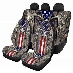 lot 39168 image: SEANATIVE 4 PCS Car Seat Covers Women Men Full Set American Flag Wood Deer Design Universal Fit Waterproof Car Seat Cover for Cars SUV Trucks Rear Seat Cover Split Bench