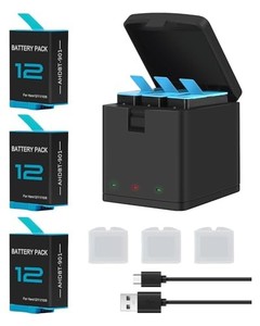 lot 39169 image: Amityke Hero 9 10 11 12 Battery 3-Pack, 1800mAh Battery Capacity, with USB Storage Fast Charger and Battery Protective Case, Fully Compatible with Gopro Hero 9 10 11 12 Black