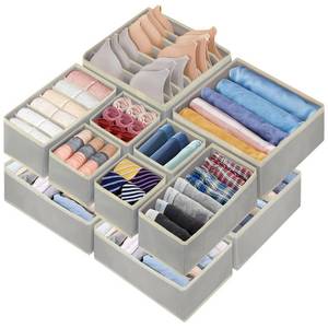 lot 39379 image: 12PCS Drawer Organizers for Clothing, 53 Cell Bra Sock Underwear Drawer Organizer Fabric Foldable Dresser Drawer Divider Closet Organizers and Storage Boxes for Baby Clothes Bras Socks Lingerie (Grey)
