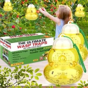 lot 39382 image: Wasp Trap, Bee Traps Catcher, Outdoor Wasp Deterrent Killer Insect Catcher, Wasp Killer Hornet Traps, Non-Toxic Reusable Hanging Yellow Jacket Traps Outdoor for Garden, Yard Yellow-2 Pack