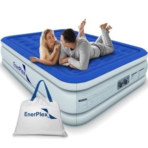 lot 39383 image: EnerPlex Queen Air Mattress with Built-in Pump - 16 Inch Double Height Inflatable Mattress for Camping, Home &amp Portable Travel - Durable Blow Up Bed with Dual Pump - Easy to InflateQuick Set Up