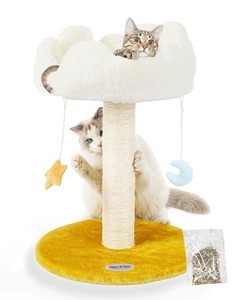 lot 39387 image: Happi N Pets Cloud Cat Scratching Post with Bed, Cat Tree Tower for Indoor Cats, Natural Sisal Cat Scratcher with Soft Perch for Kitten & Adult Cats, Small Cat Tower with Toys, Cat Activity Tree