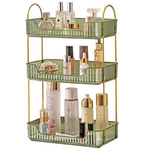lot 39390 image: shuang qing Bathroom Counter Organizer Countertop Storage, Cosmetics Skincare Shelf Organizer, Makeup Organizer Perfume for Dresser Vanity Tray, Spice Rack Organizer for Kitchen(3 Tier-Green)