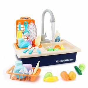 lot 39391 image: BOBXIN Play Sink with Running Water, Kids Play Kitchen Toy Sink Electric Dishwasher, Pretend Role Play Kitchen Toys Set with Upgraded Working Faucet and Dishes Playset for Girls, Toddler and Boys