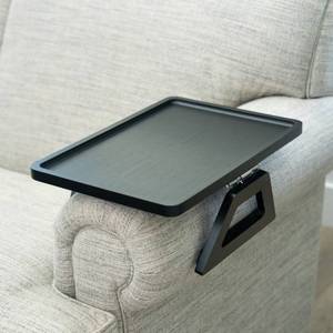 lot 39392 image: Shamrock Home Bamboo Couch Arm Table, Clip On Tray Sofa Table for Couches. Sofa Arm Tray for TV Dinners, Remotes, Drinks, Snacks and Small Spaces - 15.75 x 11inch, Black